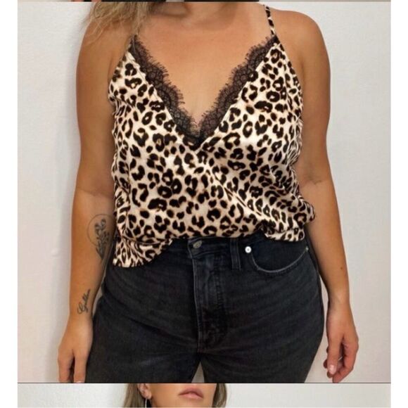 DO+BE Satin Lace Cheetah Print Tank Top Size Small - Picture 1 of 7